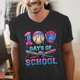 100 Days Of School Baseball Sports Drip Graphic Men's V-Neck T-Shirt