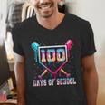 100 Days Of School Boy Kids Baseball Ice Cream Drip Teacher Men's V-Neck T-Shirt