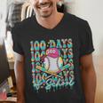 100 Days Of School Drip Baseball 100th Day Baseball School Men's V-Neck T-Shirt 100 Days Of School Drip Baseball 100th Day Baseball School Men's V-Neck T-Shirt