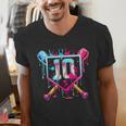 10th Birthday Boys Baseball Ice Cream Drip Boys Baseball Men's V-Neck T-Shirt