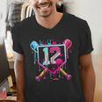 12th Birthday Boys Baseball Ice Cream Drip Boys Baseball Men's V-Neck T-Shirt 12th Birthday Boys Baseball Ice Cream Drip Boys Baseball Men's V-Neck T-Shirt