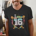16th Birthday Baseball Drip Number 16 Year Old Birthday Boy Men's V-Neck T-Shirt 16th Birthday Baseball Drip Number 16 Year Old Birthday Boy Men's V-Neck T-Shirt