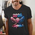 2026 American Flag Baseball Ice Cream Drip Bats Boys Men's V-Neck T-Shirt