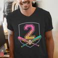 2nd Birthday Baseball Bat Ice-Cream Drip 2yrs Old Boys Kids Men's V-Neck T-Shirt