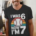 I Was 6 Now Im 7 Baseball Birthday Age 7 Men's V-Neck T-Shirt