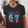 I Was 6 Now I'm 7 67 Birthday Baseball Drip 7 Year Old Men's V-Neck T-Shirt