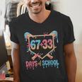 67 33 Days Of School Baseball Drip 100 Days Of School Men's V-Neck T-Shirt