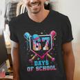 67 Days Of School 67th Day Baseball Meme Men Boys Kids Men's V-Neck T-Shirt