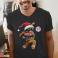 67 Gingerbread Man Playing Baseball Christmas 6 7 Meme Men's V-Neck T-Shirt