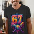 67 Meme Trendy Baseball Number 67 Player Six Seven Men's V-Neck T-Shirt 67 Meme Trendy Baseball Number 67 Player Six Seven Men's V-Neck T-Shirt