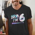 6th Birthday Boy Bro I'm 6 Year Old Baseball Ice Cream Drip Men's V-Neck T-Shirt 6th Birthday Boy Bro I'm 6 Year Old Baseball Ice Cream Drip Men's V-Neck T-Shirt