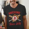 8 Year Old Boys Awesome Since 2018 Baseball Birthday Men's V-Neck T-Shirt