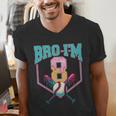 8th Birthday Boy Bro I'm 8 Years Old Baseball Theme Men's V-Neck T-Shirt