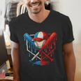 American Baseball Drip Graffiti Ball And Bat Men's V-Neck T-Shirt American Baseball Drip Graffiti Ball And Bat Men's V-Neck T-Shirt