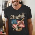 American Flag Baseball Player Bat Fan Catcher Pitcher USA Men's V-Neck T-Shirt American Flag Baseball Player Bat Fan Catcher Pitcher USA Men's V-Neck T-Shirt