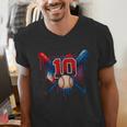 Baseball 10 Year Old Splash Drip 10th Birthday Boy Number 10 Men's V-Neck T-Shirt Baseball 10 Year Old Splash Drip 10th Birthday Boy Number 10 Men's V-Neck T-Shirt