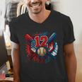 Baseball 12 Year Old Splash Drip 12th Birthday Boy Number 12 Men's V-Neck T-Shirt Baseball 12 Year Old Splash Drip 12th Birthday Boy Number 12 Men's V-Neck T-Shirt