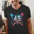 Baseball 45 Year Old Ice Cream Drip 45th Birthday Number 45 Men's V-Neck T-Shirt Baseball 45 Year Old Ice Cream Drip 45th Birthday Number 45 Men's V-Neck T-Shirt