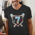 Baseball 7 Year Old Ice Cream Drip 7th Birthday Boy Number 7 Men's V-Neck T-Shirt Baseball 7 Year Old Ice Cream Drip 7th Birthday Boy Number 7 Men's V-Neck T-Shirt