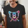 Baseball 8 Year Old Boy Ice Cream Drip 8th Birthday Player Men's V-Neck T-Shirt