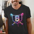 Baseball 8 Year Old Ice Cream Drip 8th Birthday Party Men's V-Neck T-Shirt Baseball 8 Year Old Ice Cream Drip 8th Birthday Party Men's V-Neck T-Shirt