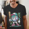 Baseball Character Cartoon Batter Drip Style Women Men Men's V-Neck T-Shirt Baseball Character Cartoon Batter Drip Style Women Men Men's V-Neck T-Shirt
