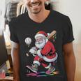 Baseball Christmas Santa Claus Batter Baseball Drip Men's V-Neck T-Shirt Baseball Christmas Santa Claus Batter Baseball Drip Men's V-Neck T-Shirt