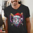 Baseball Christmas Santa Hat Baseball Christmas Drip Men's V-Neck T-Shirt Baseball Christmas Santa Hat Baseball Christmas Drip Men's V-Neck T-Shirt
