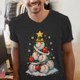 Baseball Christmas Tree Lights Santa Sport Player Lover Xmas Men's V-Neck T-Shirt Baseball Christmas Tree Lights Santa Sport Player Lover Xmas Men's V-Neck T-Shirt