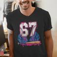 Baseball Drip 67 Meme Six Seven 6-7 Gen Alpha Slang Men's V-Neck T-Shirt Baseball Drip 67 Meme Six Seven 6-7 Gen Alpha Slang Men's V-Neck T-Shirt