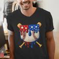 Baseball Drip American Flag Home Plate 4th Of July Patriotic Men's V-Neck T-Shirt