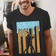 Baseball Drip Dripping Ice Cream Sport Player American Flag Men's V-Neck T-Shirt