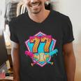 Baseball Drip Jersey Number 77 For Players & 77th Birthday Men's V-Neck T-Shirt Baseball Drip Jersey Number 77 For Players & 77th Birthday Men's V-Neck T-Shirt