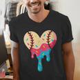Baseball Drip Melting Ice Cream Baseball Heart Boys Girls Men's V-Neck T-Shirt