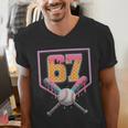 Baseball Drip Number 67 Fun Six Seven 6 7 Meme Men's V-Neck T-Shirt Baseball Drip Number 67 Fun Six Seven 6 7 Meme Men's V-Neck T-Shirt