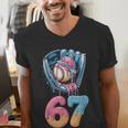 Baseball Drip Number 67 Player 67th Birthday Ice Cream 67 Men's V-Neck T-Shirt Baseball Drip Number 67 Player 67th Birthday Ice Cream 67 Men's V-Neck T-Shirt