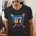 Baseball Drip Number 67 Player Or 67Th Birthday Men's V-Neck T-Shirt
