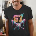 Baseball Drip Number 67 Player Men's V-Neck T-Shirt