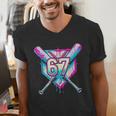 Baseball Dripping 67 Home Plate Six Seven Boy Kids Sports Men's V-Neck T-Shirt Baseball Dripping 67 Home Plate Six Seven Boy Kids Sports Men's V-Neck T-Shirt