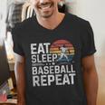 Baseball Fan Vintage Retro Eat Sleep Baseball Repeat Men's V-Neck T-Shirt Baseball Fan Vintage Retro Eat Sleep Baseball Repeat Men's V-Neck T-Shirt