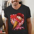Baseball Heart Valentine Baseball Ice Cream Drip Boys Girls Men's V-Neck T-Shirt