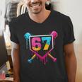 Baseball Ice Cream Drip 67 Meme Six Seven 67th Birthday Men's V-Neck T-Shirt Baseball Ice Cream Drip 67 Meme Six Seven 67th Birthday Men's V-Neck T-Shirt
