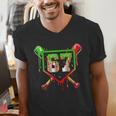 Baseball Ice Cream Drip Number 67 Player 6 7 Christmas Pjs Men's V-Neck T-Shirt