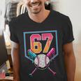 Baseball Ice Cream Drip Number 67 Player 67th Birthday Men Men's V-Neck T-Shirt