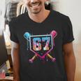 Baseball Ice Cream Drip Number 67 Player 67th Birthday Men's V-Neck T-Shirt
