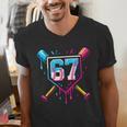 Baseball Ice Cream Drip Number 67 Player 67th Birthday 67 Men's V-Neck T-Shirt Baseball Ice Cream Drip Number 67 Player 67th Birthday 67 Men's V-Neck T-Shirt