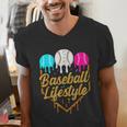 Baseball Lifestyle Baseball Drip Icecream Men's V-Neck T-Shirt Baseball Lifestyle Baseball Drip Icecream Men's V-Neck T-Shirt
