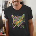 Baseball Mardi Gras Home Plate Ice Cream Drip Carnival Mask Men's V-Neck T-Shirt