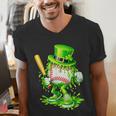 Baseball Player Ice Cream Drip Shamrocks St Patrick's Day Men's V-Neck T-Shirt