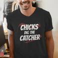 Baseball Seams Chicks Dig The Catcher Men's V-Neck T-Shirt Baseball Seams Chicks Dig The Catcher Men's V-Neck T-Shirt